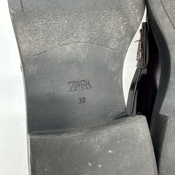 Zara Loafer Shoes Womens Size 39  Patent Leather Horsebit Chunky Heel Y2K - Picture 13 of 13